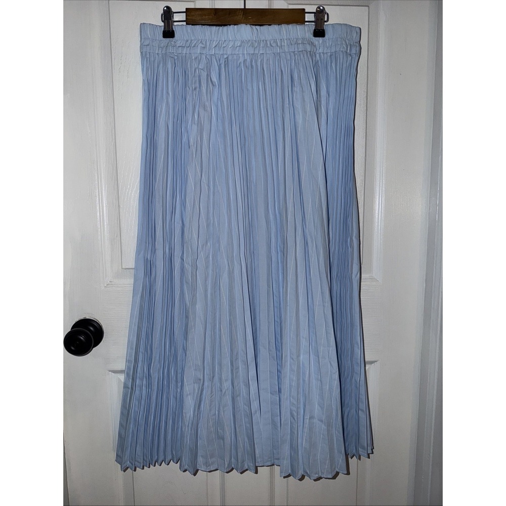 J. Crew Gwyneth Pleated Midi Skirt Stripe‎ BY937 L Large Light Blue Stripe